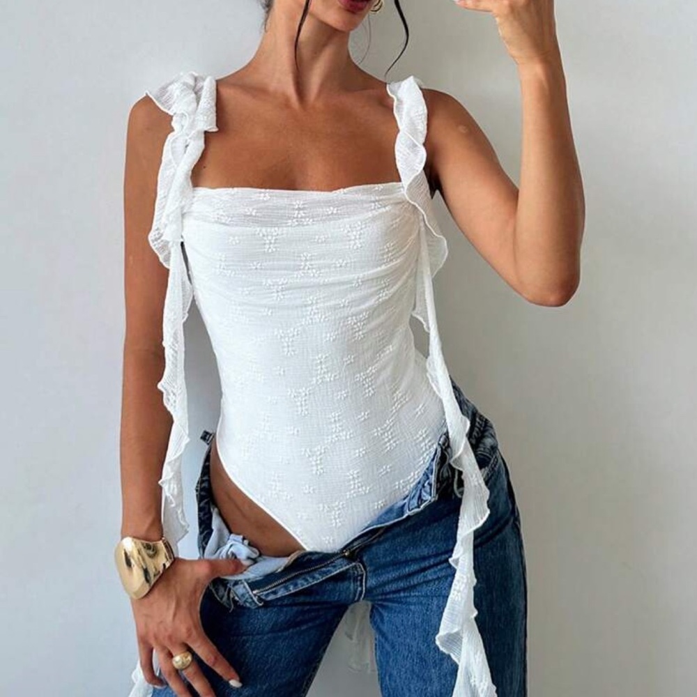 Elegant White Ruffle Trim Top
